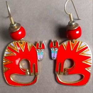 Rare Laurel Burch Aardvark Red Enamel Vintage '80's Earrings